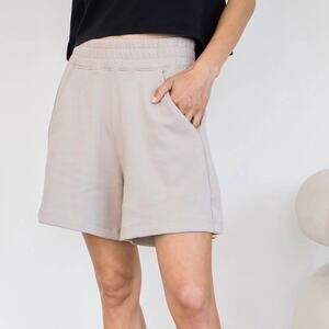 AYR The TV Short Pima Cotton Fleece High Rise Lounge Pull On Sweat Shorts Shroom